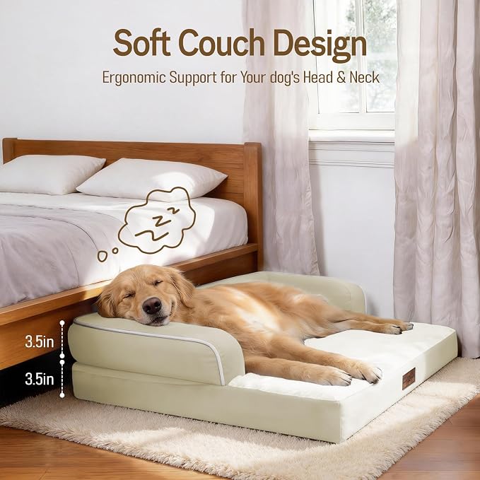 Comfort Expression Large Dog Bed Washable - XL Orthopedic Dog Beds Waterproof Pet Couch Memory Foam Sofa Bolster with Removable Cover - 42 x 30
