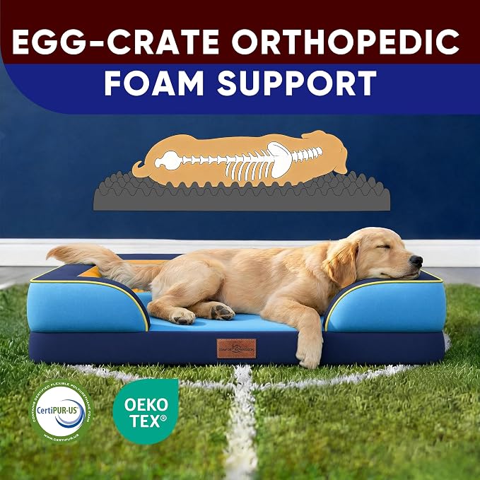 Comfort Expression Orthopedic Dog Bed for Extra Large Dogs 42x30 Inch, Waterproof Egg Crate Foam XL Pet Bed with Bolsters, Dog Couch with Washable Cover & Non-Slip Bottom, Houston