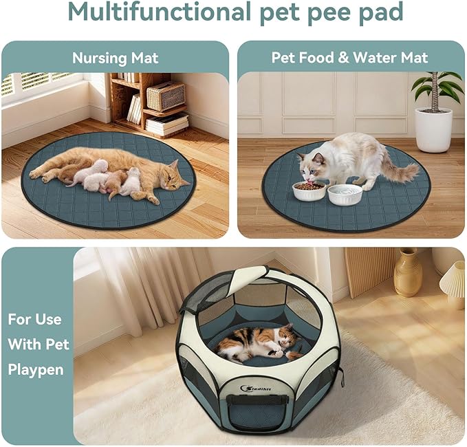Siedihit Washable Reusable Pet Pee Pads, Absorbent Non-Slip Training Mat for Dog Cat Rabbit Puppy Kitten, Whelping Playpen Crate Bed Cage Home Indoor Outdoor (Small - 4pack, Round)