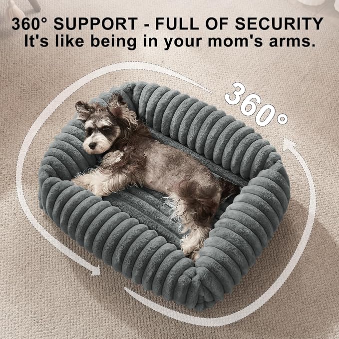 FURTIME Dog Bed for Small Medium Dog, Washable Orthopedic Pet Bed with Removable Cover, Rectangle Soft Calming Sleeping Puppy Bed Durable Pet Cuddler with Anti-Slip Bottom, Grey, M (25"x21"x7")