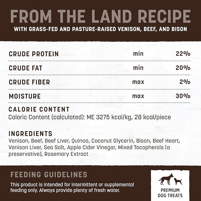 Earth Animal Wisdom Air Dried Jerky - from the Land Recipe Premium Natural Red Meat Jerky Strips Dog Treats - 3 Pack 4 oz Bag