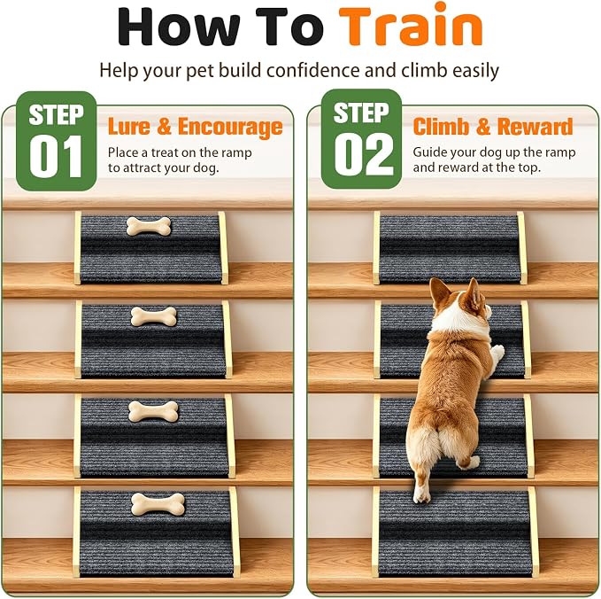 4 Pack Dog Ramp for Stairs-2-Step Wooden Pet Ramp with Non-Slip Carpet for Small Dogs,Gentle Slope Support for Senior Injured Aging Short-Legged Pets,Indoor Use