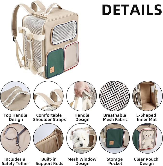 Pet Carrier Backpack for Cats & Dogs - Portable Multi-Functional Large Capacity Pet Bag, Handheld Pet Carrier with Mesh Ventilation & Multiple Pockets