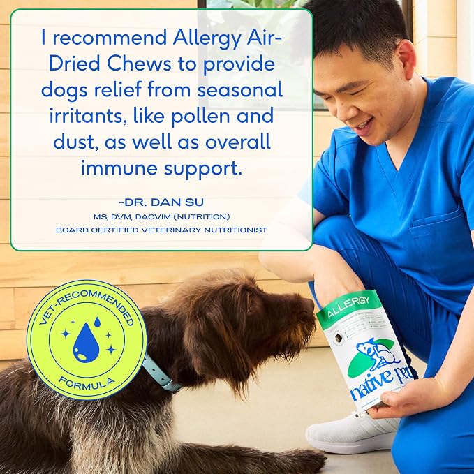 Native Pet Dog Allergy Chews - Dog Allergy Relief with Probiotics and Colostrum for Itchy Skin Relief to Support Seasonal Allergy and Healthy Immune System - All Natural Anti-Histamine - 60 Chews