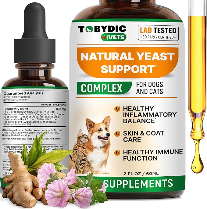 Natural Cats & Dog Yeast Infection Relief - Itchy Skin & Ear Treatment - Reduces Irritation & Relieves Itching and Allergy - Herbal Medicine Drops Supplement