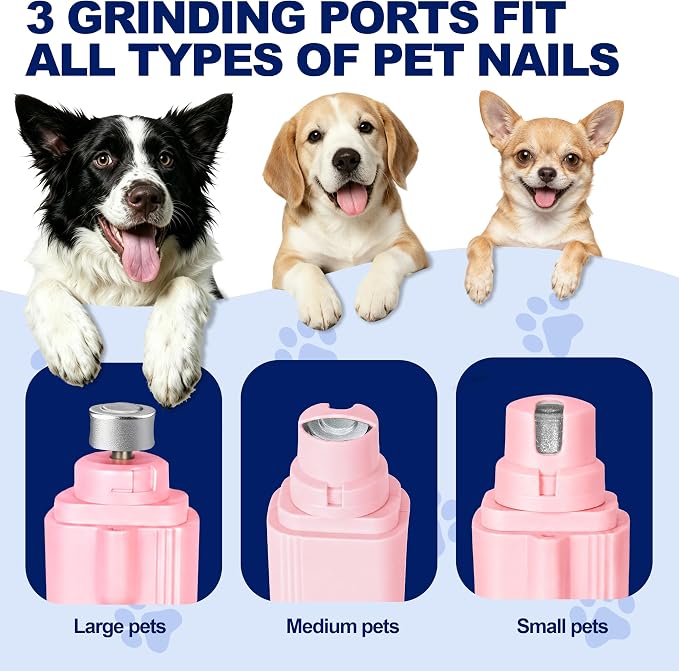 2-in-1 Dog Nail Clippers with Light - Electric Pet Nail Grinder Quiet for Small Large Dogs & Cats, LED Prevent Over Cutting, USB-C Rechargeable Safety Guard Grooming Kit for Black Nails, Pink