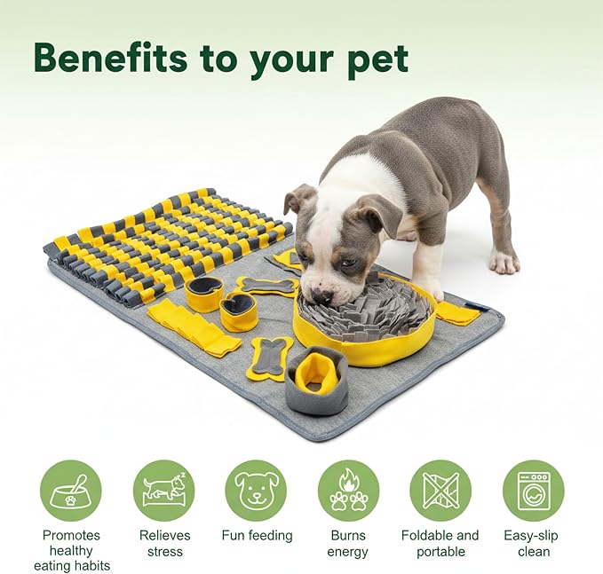 CareCoop M Snuffle Mat for Dogs Yellow - Large Interactive Dog Puzzle Toy Enrichment Feeding Mat for Mental Stimulation, Slow Feeder Nosework Game, Washable Non-Slip Sniff Mat for Medium Dogs