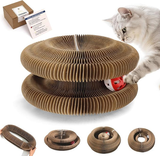 Magic Organ Cat Toy, Foldable & Reversible Infinity Style Cat Scratching Board Toy by Recycled Cardboard, Durable Interactive Cat Toys for Indoor Cats, 1 Pack, Upgrade