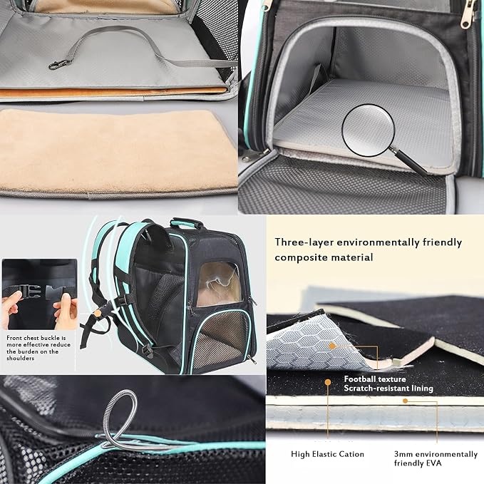 Pet Travel Carrier with Wheels,Puppy & Kitty Expandable Backpack Carrier for Dogs and Cats, Rolling Pet Carrier with Adjustable Handle, Mesh Windows, Storage Pockets
