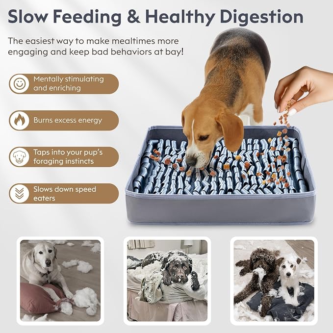 FunFurry Snuffle Mat for Dogs, Dog Puzzle Mat, Interactive Dog Toys for Enrichment,Sniff Mats with Non-Slip Backing,Portable Design Easy to Store (Silver, 14" X 12"-Portable)