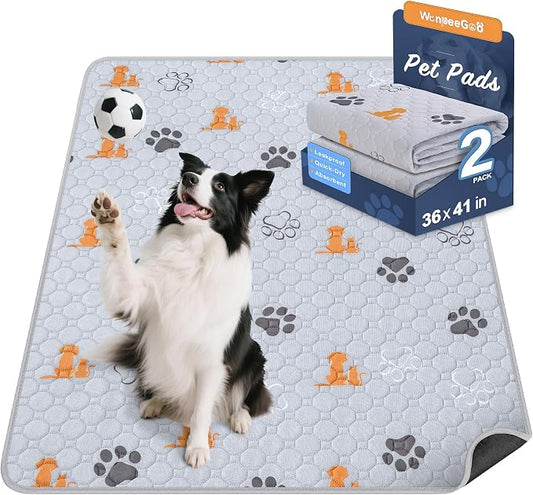WanpeeGoo Washable Pee Pads for Dogs, 2 Pack Absorbent Reusable Training Dog Pads Pet Puppy Pads, Non-Slip Potty Pads for Whelping, Playpen, Crate, Bed, Orange, 36"x41"