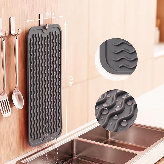 MicoYang Silicone Dish Drying Mat for Multiple Usage,Easy clean,Eco-friendly,Heat-resistant Silicone Mat for Kitchen Counter,Sink,Bar,Bottle,or Cup Grey M 17 inches x 6 inches