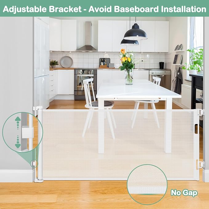 80 Inch Retractable Dog Gate for Doorways Retractable Mesh Baby Gate for Stairs 33” Tall Retractable Baby Gates Outdoor Deck Gate for Pets Barrier Retractable Gates for Dogs Indoor Child Safety Gate