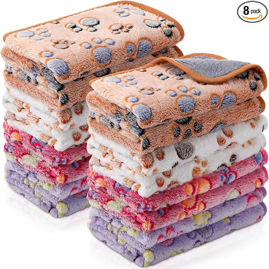 Tudomro 8 Pcs Absorbent Guinea Pig Blankets Washable Small Animal Fleece Bedding Cage Liners Reusable Pet Sleep Mat Pad Cover for Ferret Chinchilla Furniture Protection(Paw,12 x 12 Inch)