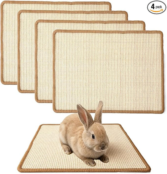 4PCS Rabbit Scratching Mats, Natural Sisal Bunny Scratch Pad Rabbit Mats for Cages, Claws and Teeth Care, Rabbit Chew Toys Bunny Accessories for Bedding Biting Sleeping Nesting (16x12in)