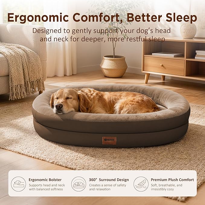 Orthopedic Dog Bed for Medium Dogs, Waterproof Dog Bed with Removable Bolsters, Egg Crate Foam Pet Couch for Medium Size Dog with Machine Washable Cover & Non-Slip Bottom, Coffee