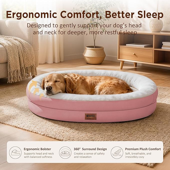 Orthopedic Dog Bed for Medium Dogs, Waterproof Dog Bed with Removable Bolsters, Egg Crate Foam Pet Couch for Medium Size Dog with Machine Washable Cover & Non-Slip Bottom, Pink
