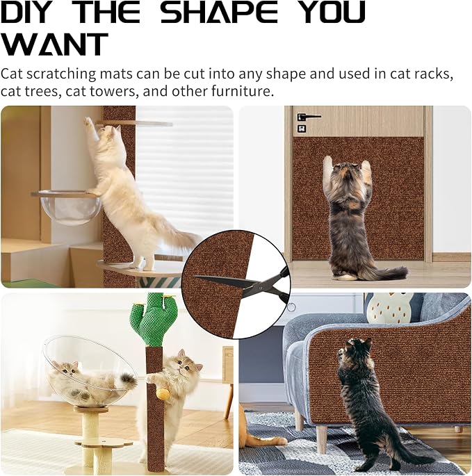 2 Pcs 78.8"x15.8" Cat Scratch Mat, Cat Scratch Couch Furniture Protector, Trimmable Self-Adhesive Cats Scratch Pads, DIY Cat Scratcher for Wall Protector and Covering Cat Tower (Brown)