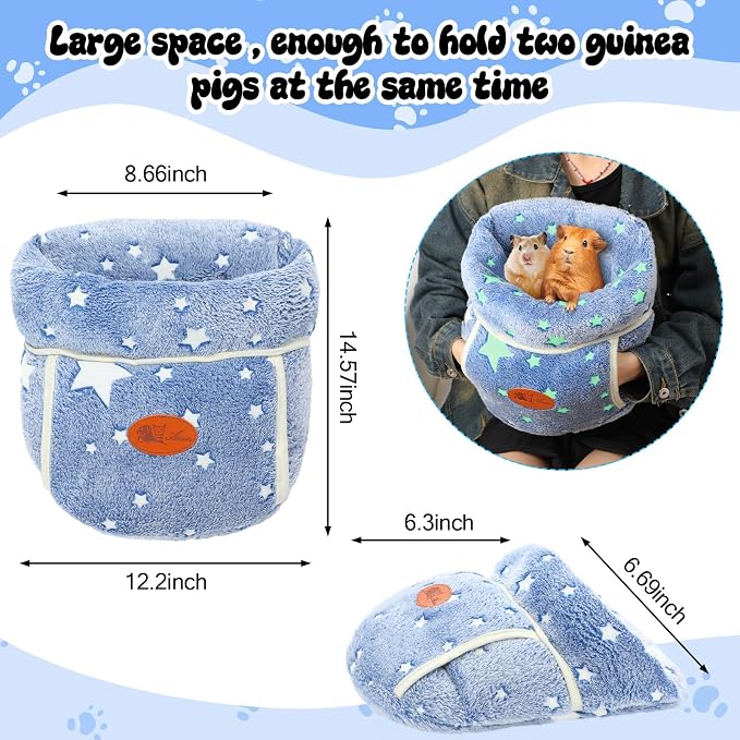 Wenqik 2 Pcs Guinea Pig Hideout Bed Cuddle Warm Guinea Pig Fleece Hideout Cozy Glow in The Dark Blue Star Cuddle Sack Sleeping Cushion Cage Nest for Pet Squirrel Chinchilla Rabbit Hedgehog Accessories