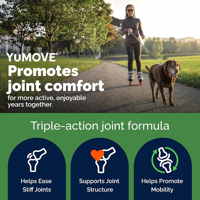 YuMOVE Hip & Joint Supplement for Dogs - with Glucosamine Chondroitin, Omega 3, Hyaluronic Acid, Green Lipped Mussel & Fish Oil for Dogs - Senior Dog Joint Supplement (Advanced Strength 120ct Chew)