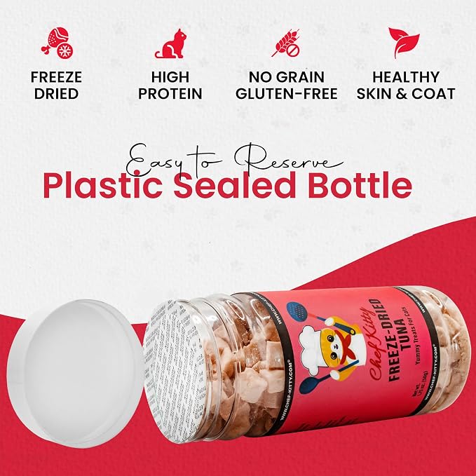 Tuna Cat Treats, 100% Wild Caught | Freeze Dried Dog Treats, High Protein | Grain-free, Single Ingredient Cat & Dog Food Toppers | No Additives or Preservatives | Inspected & Tested in USA | 1.75 oz