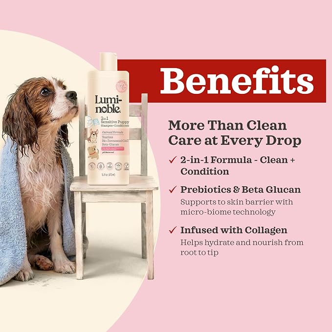 2in1 Hypoallergenic Dog Shampoo & Conditioner, Tearless Dog Wash for Puppies with Oatmeal & Collagen Formula, Itchy Skin Relief, White Musk Scent, Moisturizing & Skin Sensitive Friendly, 16 fl oz