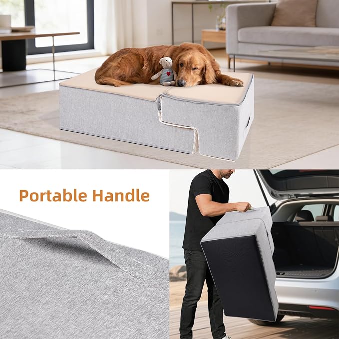 Dog Stairs for Small Dogs, 18" H, 4-Step Pet Steps for Bed Couch Sofa and Chair, Non-Slip Balanced Pet Ramp for Injured & Senior Pets with Washable Cover and Durable High Density Foam,Beige