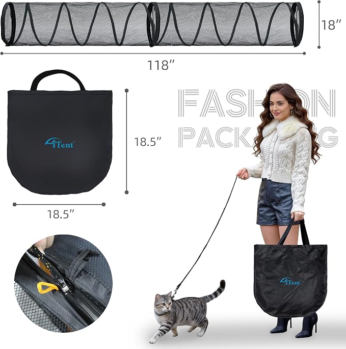Cat Play Tunnel-for Indoor and Outdoor, Cat Play House, Cat Enclosures Easy to Connect with Two Zipper Doors,Product Size 59'' x 18'',2pcs /Set,Black,2 Packs