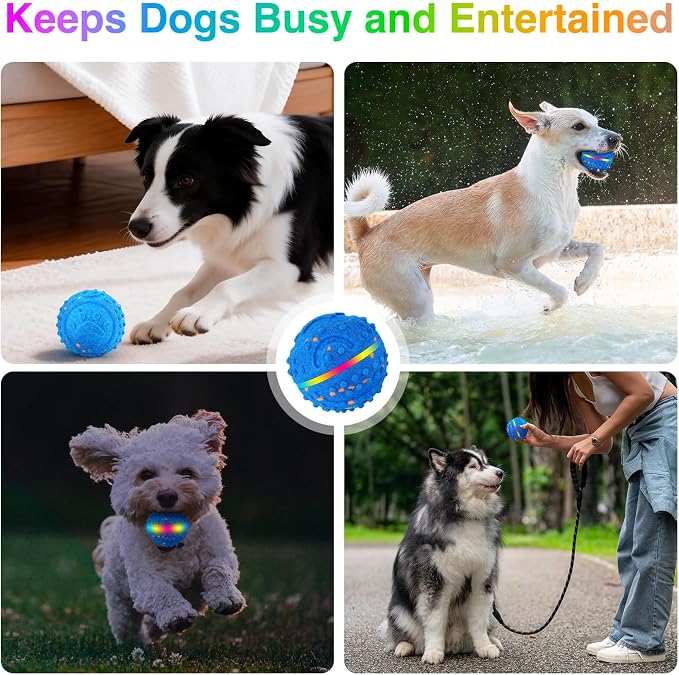 Interactive Dog Toys, Waterproof Smart Dog Ball, Rechargeable Moving Bouncing Dogs Ball with RGB Lights, 3 in 1 Play Modes Keeps Dogs Busy, E-TPU Material for Small Medium Dogs