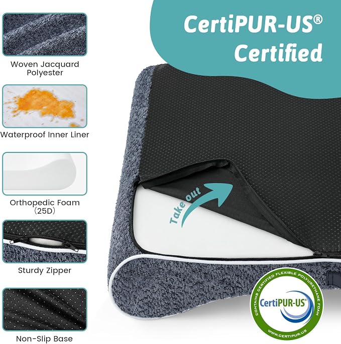 COZY KISS Orthopedic Dog Bed for Large Dogs up to 90 lbs - Removable Washable Cover with Waterproof Lining & Non-Skid Bottom, Cotton-Polyester Blend Boat-Shaped Lounger Mattress, L(45x30x6in), Blue