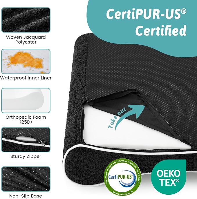 COZY KISS Orthopedic Dog Bed for Extra Large Dogs up to 140 lbs - Removable Washable Cover with Waterproof Lining, Cotton-Polyester Blend Boat-Shaped Lounger Mattress, XL(51x36x8in), Black
