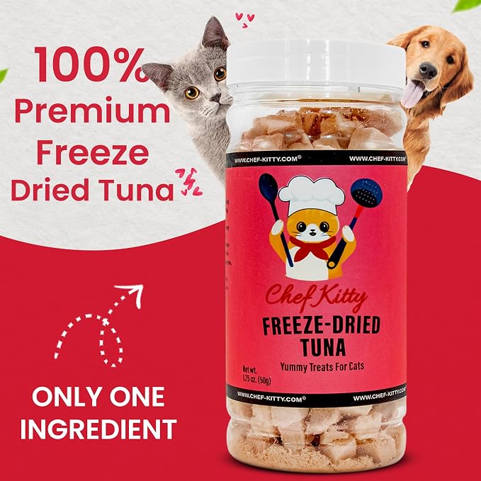 Tuna Cat Treats, 100% Wild Caught | Freeze Dried Dog Treats, High Protein | Grain-free, Single Ingredient Cat & Dog Food Toppers | No Additives or Preservatives | Inspected & Tested in USA | 1.75 oz