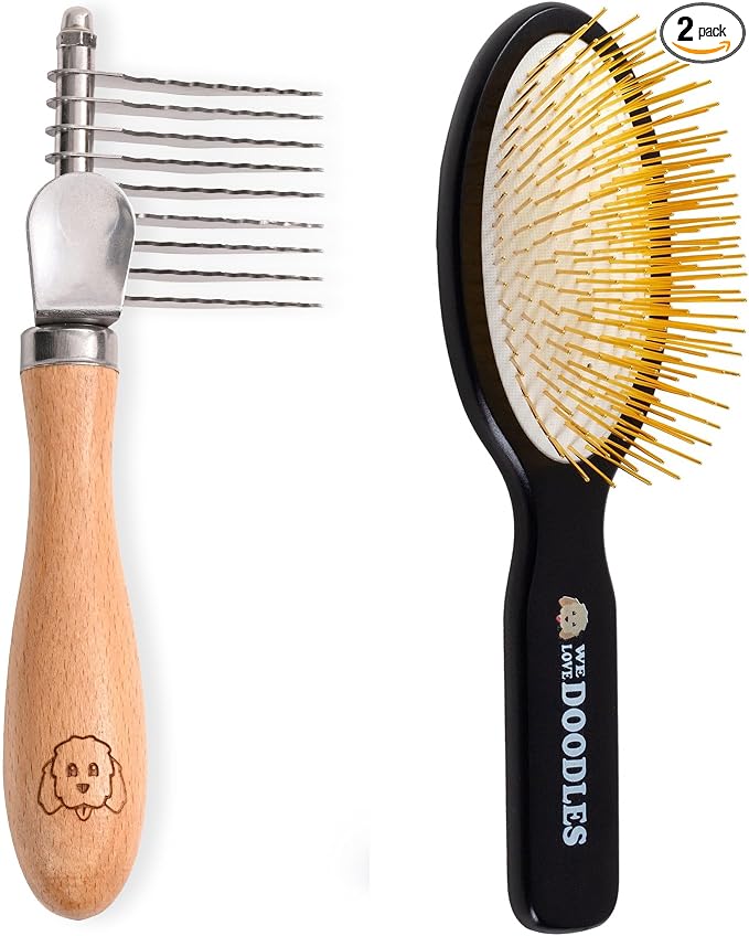 We Love Doodles Dog Dematting Rake & Pin Brush Bundle - Detangler Brush for Dogs, Comb Tool for Grooming, Matted Fur Removal, Pet Grooming Detangler Pin Dog Brush for Shedding and Removing Loose Fur