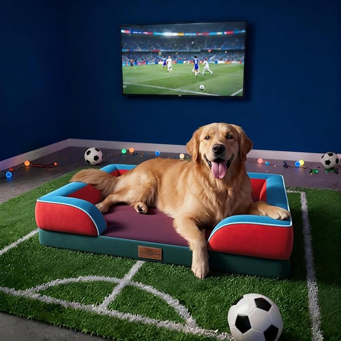 Comfort Expression Orthopedic Dog Bed for Large Dogs 36x27 Inch, Waterproof Egg Crate Foam Large Pet Bed with Bolsters, Dog Couch with Washable Cover & Non-Slip Bottom, San Francisco