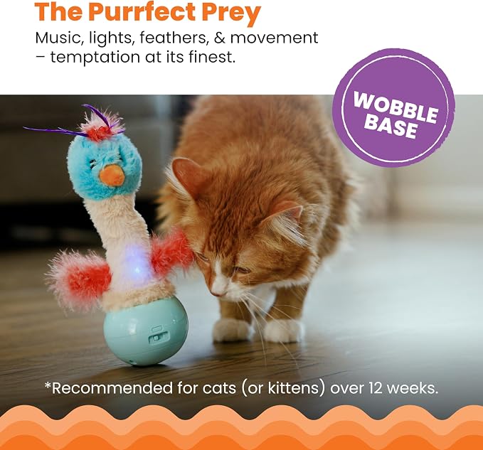 Catstages Electronic Dancing Ostrich Interactive Cat Toy, Wobbles and Plays Music, Battery Powered, Plush, Blue