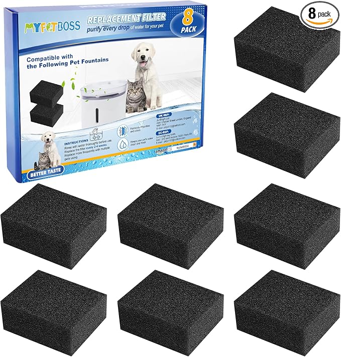 8 Packs Pre-Filter Sponges, Water Pump Filter for WF20/CF20 68oz/2L Cat Water Fountain Wireless Pump Sponges