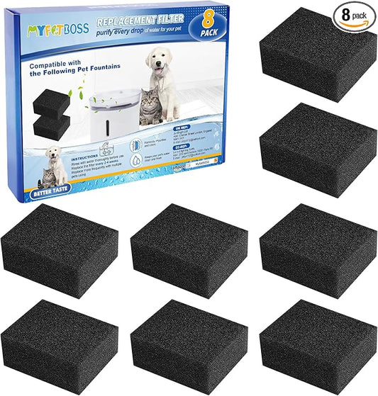 8 Packs Pre-Filter Sponges, Water Pump Filter for WF20/CF20 68oz/2L Cat Water Fountain Wireless Pump Sponges
