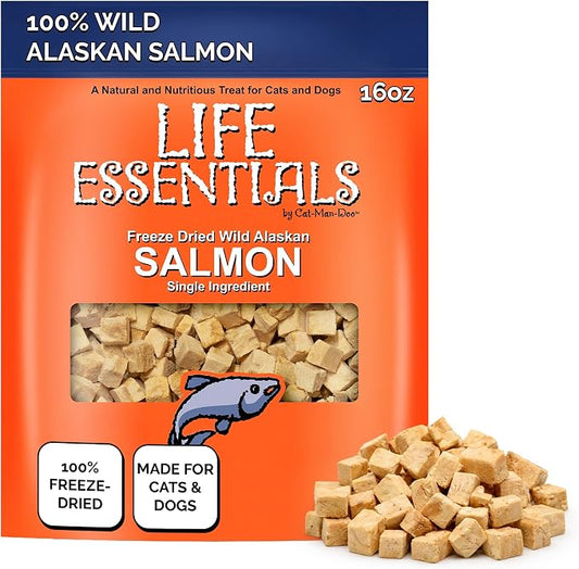 Life Essentials by Cat-Man-Doo | Salmon - 16oz. Bag | Freeze Dried Salmon Cat & Dog Treats | Healthy, Single Ingredient, Training Treats, High Protein
