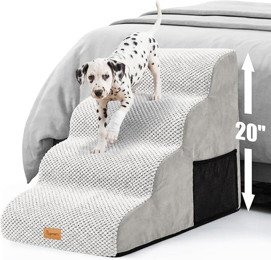 Topmart High Density Foam Dog Steps 4 Tiers,Extra Wide Deep Pet Steps,Non-Slip Dog Stairs Ramp for Bed,Soft Foam Cat Ladder,Best for Older Injured,Older Pets,Cats with Joint Pain