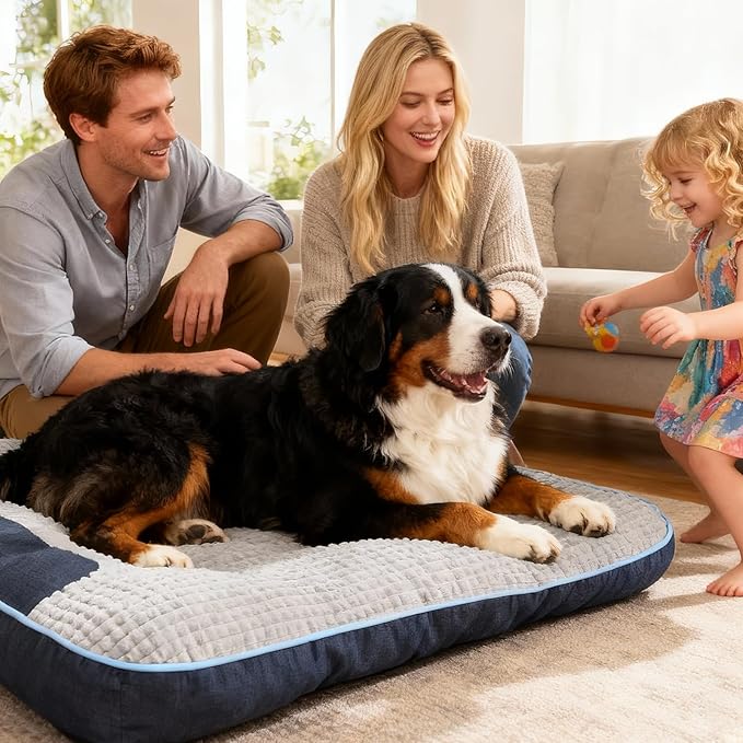 Extra Thick Soft Orthopedic Dog Bed - Comfortable Flat Pet Bed for Large Dogs Up to 90 lbs, Reasonable Curves Pad with Non-Slip Bottom & Room to Move Freely (Grey, 39" L x 30" W x 8" Th)