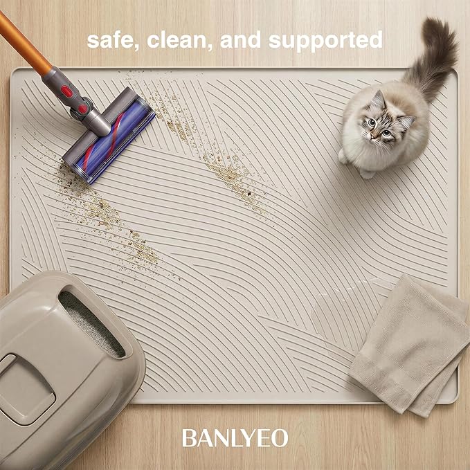 Cat Litter Box Mat - SM Small Medium Size 24 x 17 in, Water Proof, Kitty Litter Trapping Mat, Easy to Clean, Scatter Control, Odorless, Pet Supplies for Indoor Cats, Warm Beige
