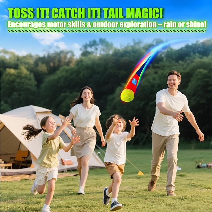 LED Glow Ball for Kids Tail Toys for Outdoor Games | Rechargeable Light Up Foam Ball Toys for Catch & Backyard Night Play - Fun Birthday Gifts for Boys Girls Ages 3 4 5 6 7 8