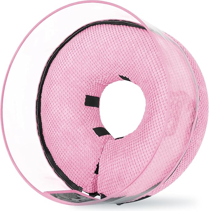 Soft Inflatable Dog Cone for Surgery Recovery, Protective Dog Donut Collar with Shield to Stop Licking Wounds, 2-in-1 Patented Comfort Blow-Up Collar (Pink, XL)