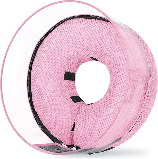 Soft Inflatable Dog Cone for Surgery Recovery, Protective Dog Donut Collar with Shield to Stop Licking Wounds, 2-in-1 Patented Comfort Blow-Up Collar (Pink, XL)