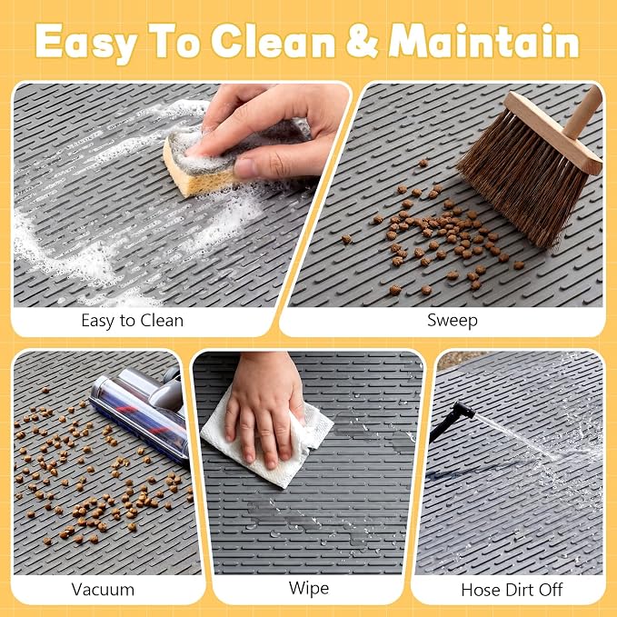 2 Pcs 34" x 22" Large Silicone Dog Food Mats Waterproof Dogs & Cat Bowl Mat with Raised Edge, Washable Nonslip Pet Feeding Mat for Multi-pet Homes Floor Protector, Washable, Grey