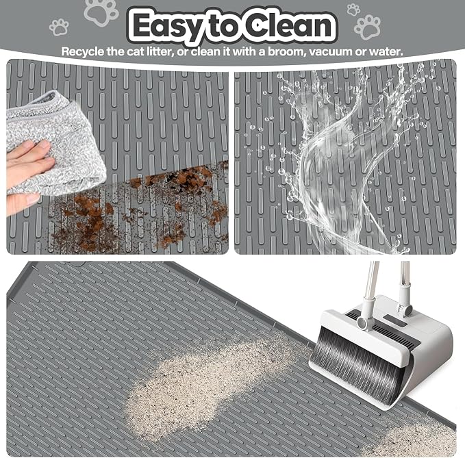 Kalolary Cat Litter Box Mats, Large 34" x 22" Silicone Cat Mat, Easy to Clean Kitty Litter Trapping Mat, Soft on Kitty Paws, Waterproof, Urine-Proof Kittys Litter Mats for Floor, Dark Grey
