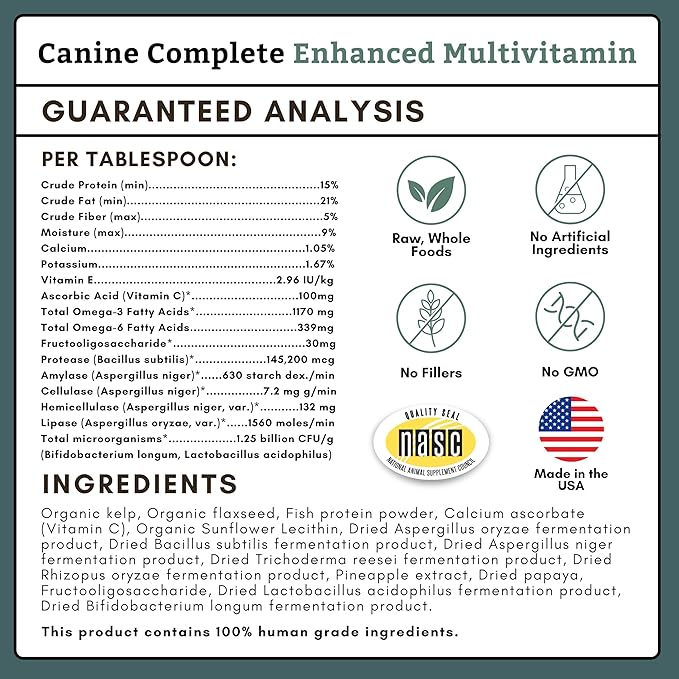 Wholistic Pet Organics Canine Complete - Dog Multivitamin Powder - 4 Lb - Daily Dog Vitamins and Supplements for Homemade Food - Immune System, Skin, Coat & Overall Health - All Breeds - 180 Scoops
