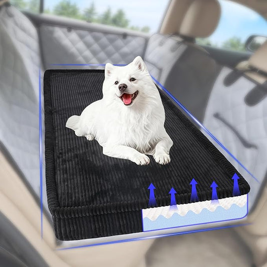 Thickened 4 In Orthopedic Dog Car Bed, Non-Slip Backseat Pet Mat, Removable Washable for SUVs/Sedans/Trucks, Plush Comfort for Large/Senior Dogs, Easy Clean (Black, Medium (50"L×24.6"W×4"H))
