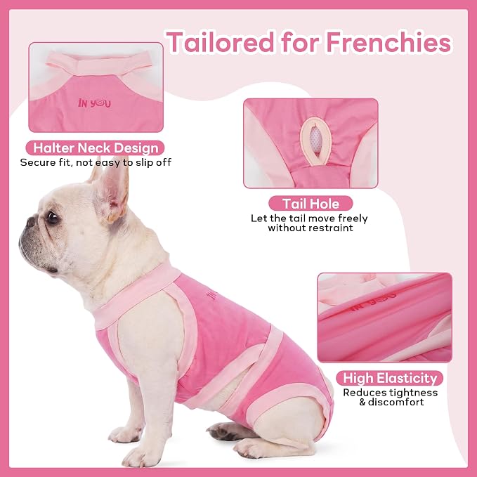 PUMYPOREITY French Bulldog Dog Pants – Made for Short Body & Broad Chest, Reusable Washable Solution for Marking, Accidents, Travel & Home Use for Male or Female Dogs, Pink, M