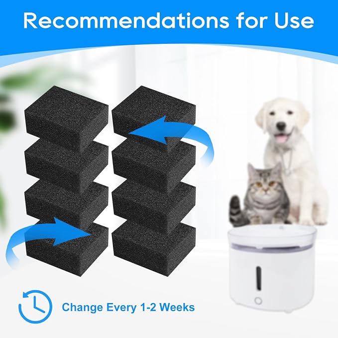 8 Packs Pre-Filter Sponges, Water Pump Filter for WF20/CF20 68oz/2L Cat Water Fountain Wireless Pump Sponges